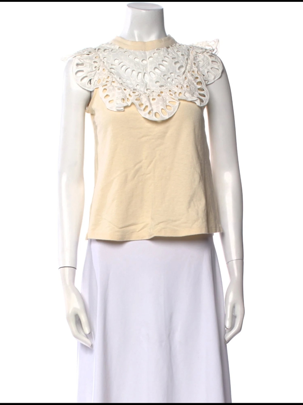 See By Chloe Cream Eyelet Yoke Sleeveless Tank XS
